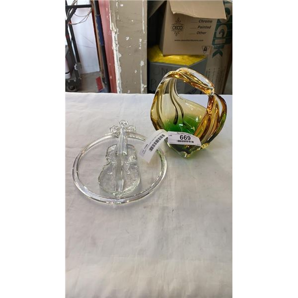 GLASS VIOLIN ART AND ART GLASS BASKET