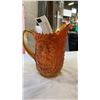 Image 8 : ANTIQUE ORANGE CARNIVAL GLASS PITCHER AND GLASS SET - WINDMILL SCENE PATTERN