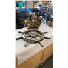 Image 1 : VINTAGE SHIPS WHEEL AND BRASS SHIP FIGURE