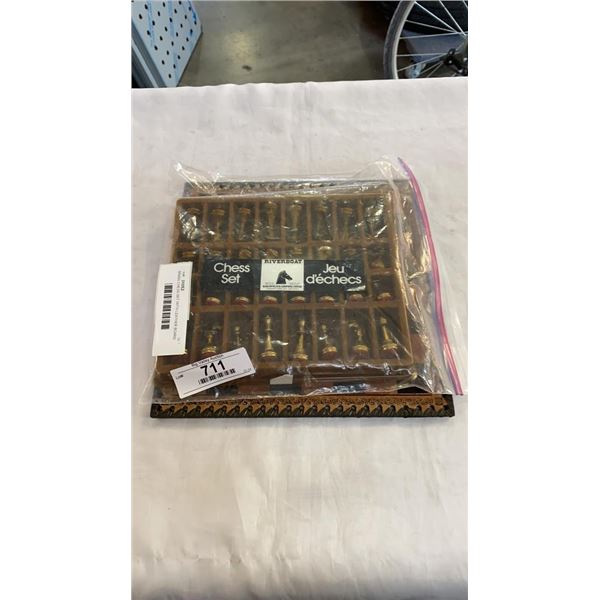 BRASS CHESS SET WITH LEATHER BOARD