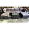 Image 1 : FLOOR MODEL RATTAN OUTDOOR 6 PIECE MODULAR SECTIONAL SOFA W/ WICKER COFFEE TABLE AND DARK GREY CUSHI