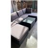 Image 2 : FLOOR MODEL RATTAN OUTDOOR 6 PIECE MODULAR SECTIONAL SOFA W/ WICKER COFFEE TABLE AND DARK GREY CUSHI