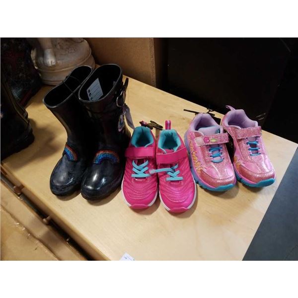 Two as new pair of girls size 11 shoes and size 12 rubber boots