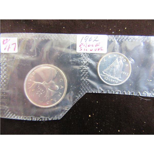 1962 MINT SEALED PROOF CANADA SILVER QUARTER & DIME
