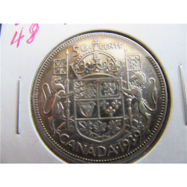 1939 CANADA KING GEORGE VI SILVER HALF DOLLAR