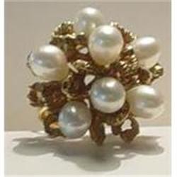 18K Gold Ring 7 Large Baroque Pearls #1614654