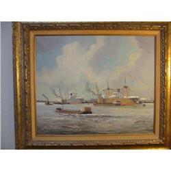 Dutch oil painting "Port" signed by listed J.H.#1614702