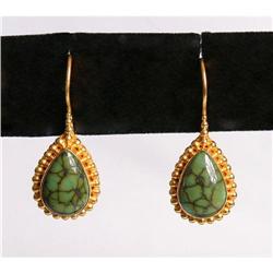 Estate Eastern Turquoise 18K Gold drop earrings#1614747