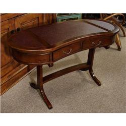 ANTIQUE LEATHER INLAID KIDNEY SHAPE PARLOR DESK#1614889