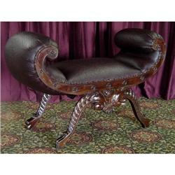 ANTIQUE FRENCH VICTORIAN WALNUT LEATHER BENCH #1614898