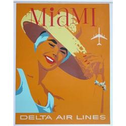 ORIGINAL  70s DELTA AIR LINES POSTER /MIAMI #1614960
