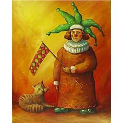 Funny  Clown and cat  impressionism oil #1626519