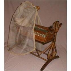 RARE 1880'S RATTAN SWINGING DOLL CRADLE WITH #1626626