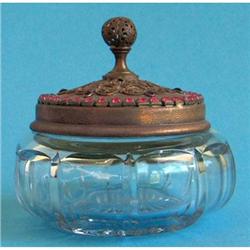 Pink Glass Jeweled Empire Art Gold Dresser Jar #1626689