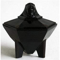 SPHINX Art Deco Black Amethyst Glass Powder Jar#1626690