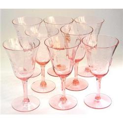 Pink Etched Depression Glass 6 1/2in Stems (8) #1626730