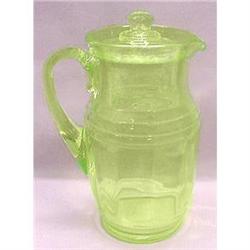 Vaseline Green Depression Glass Covered Pitcher#1626737