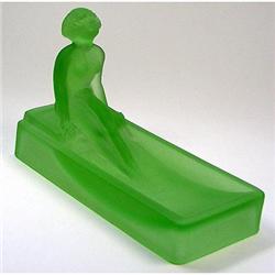 Art Deco Green Satin Glass Figural Soap Dish #1626743