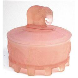 CAROUSEL ELEPHANTS Pink Satin Glass Powder Jar #1626756