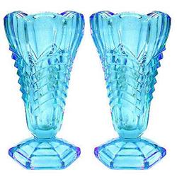 Davidson Glass Ice Blue Chevron Vases (2) #1626763