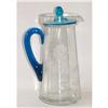 Image 1 : Blue and Clear Glass Covered Etched Pitcher #1626765