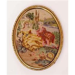 Embroidered Miniature Portrait Courting Couple #1626919