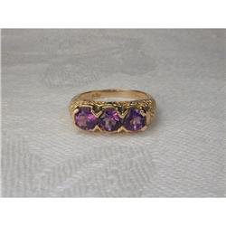 Estate 14K YG Tri-Stone Filigree Amethyst Ring #1627044