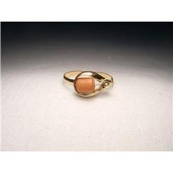 Estate 14K YG Yellow Gold Coral Bead Pinky Ring#1627053