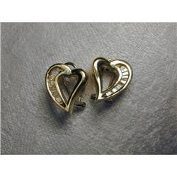 Estate 14K Gold Baguette Diamond Heart Earrings#1627059