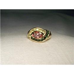 Rare Estate 14K YG Gold Peridot Tourmaline Ring#1627060