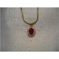 Estate 14K Gold Diamond Ruby Filigree Pendant #1627063