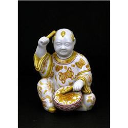 Japanese Kutani Boy Figurine Play Drum Yellow  #1627086