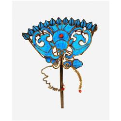 19C Chinese Kingfisher Feather Hair Pin  #1627102