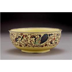 Old Japanese Yellow Cloisonne Bowl w Peacock #1627123