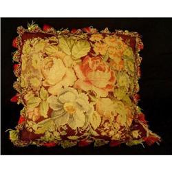 Antique  Hand Made Floral  Needlepoint Pillow #1627277