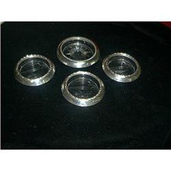 4 Sterling Silver and Glass Coasters Priced Low#1634729