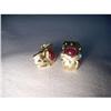 Image 1 : Estate 14K YG Cabochon Ruby Diamond Earrings #1636649
