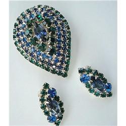 BLUE/GREEN RHINESTONE DEMI PARURE SET - GORGEOU#1636976