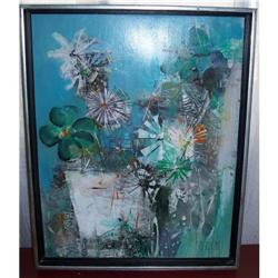 Harry Day Modern Art Oil on Board Flower Pot #1637247