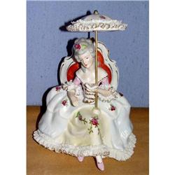 Seated KPM Girl Porcelain Parasol Lace Dress #1637369