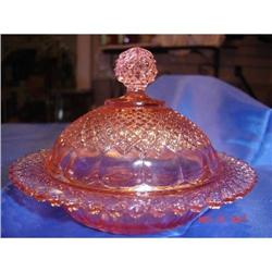 VINTAGE MISS AMERICA PINK GLASS COVERED BUTTER #1637400