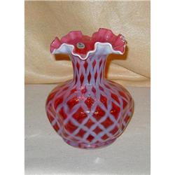 Vintage Cranberry Fenton Fluted vase with White#1637416