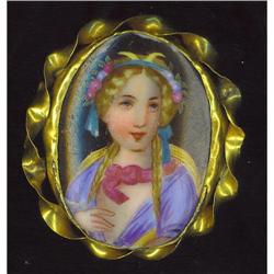 Old paris porcelain Victorian painted brooch #1637485