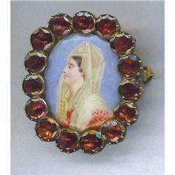 Swiss enameled portrait brooch gold rubies #1637531