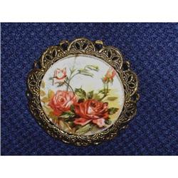 Vintage Goldtone Filigree & Glass Brooch #1637563