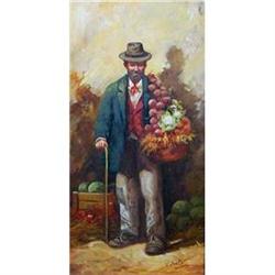 MODERN ORIGINAL OIL PAINTING MAN WITH BASKET OF#1645970