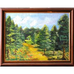 ORIG OIL PAINTING FOREST LANDSCAPE W/MOUNTAINS #1646031