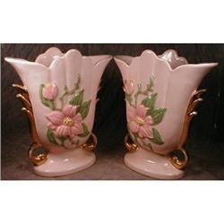 HULL Magnolia Vases H-8 8-1/2 Gold - PAIR - #1646053