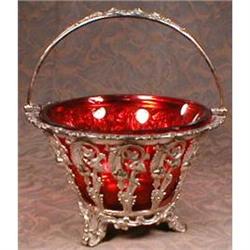 SilverPLATE Basket CRANBERRY Liner -ANTIQUE- #1646079