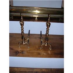 Pair of brass andirons with urn form finial #1646095